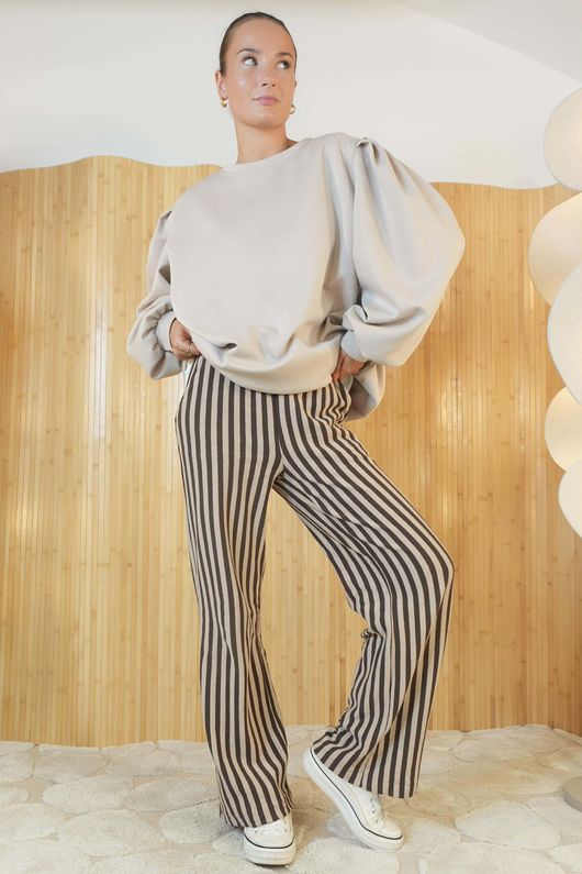 Shoreditch Stripe Lounge Flare Trouser Chocolate & Latte -